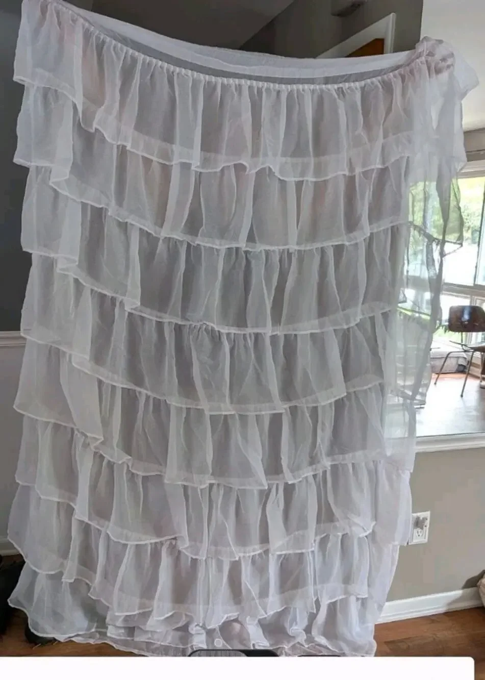 Sheer White Ruffle Shabby Chic Classic Drapes 4 Panels 54 x 80 Each
